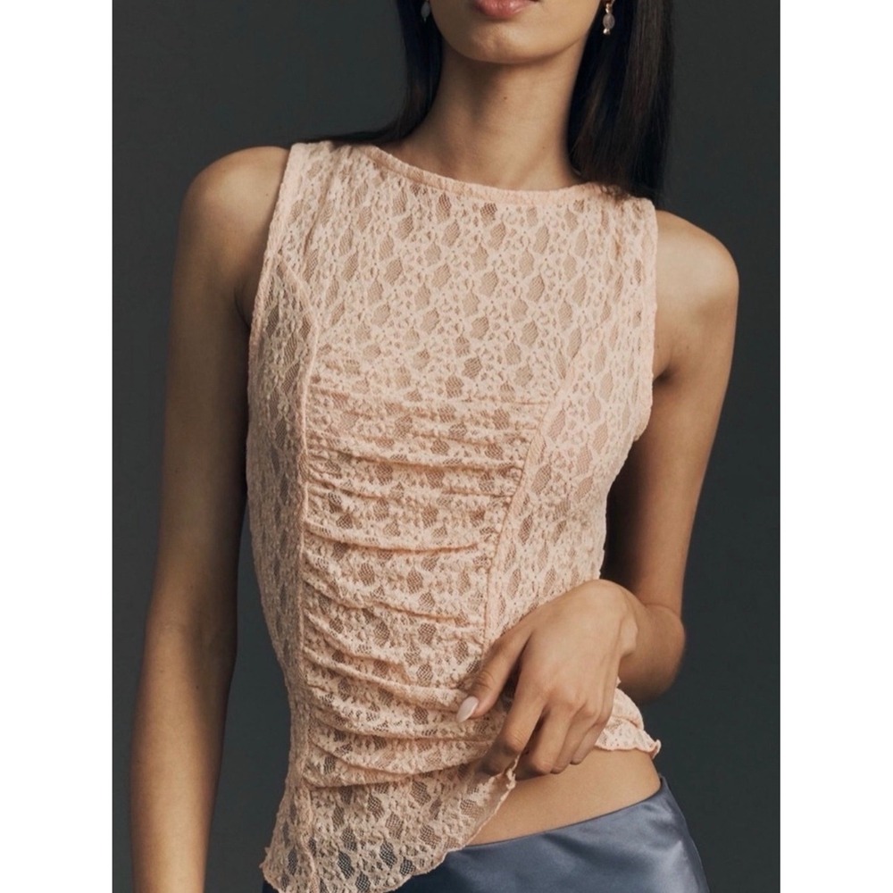 Anthropologie Peach Lace Ruched Sleeveless Top XL Fairycore Coquette NWT